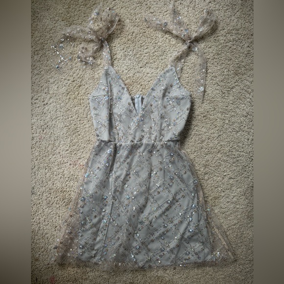 Lucy in the Sky Sequined Silver A-Line Dress - Picture 1 of 8